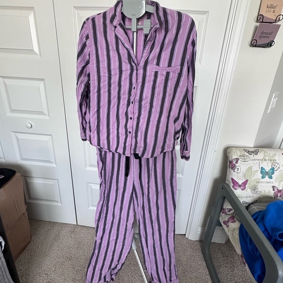 Victoria's Secret Other - Victoria's Secret Lavender and Black Striped Pajama Set